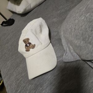 COURT & ROWE Cream Baseball Cap with Brown Teddy Bear Patch